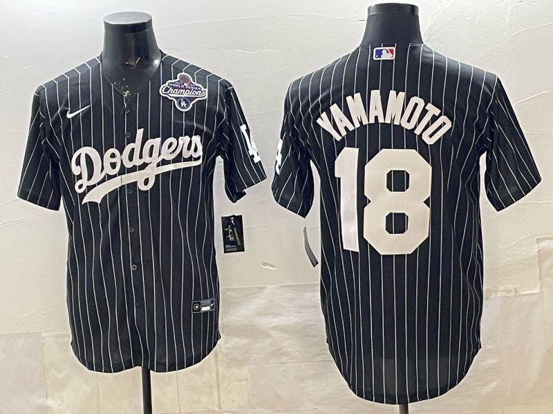 Men 2026 Nike Los Angeles Dodgers #18 Yamamoto Black stripe Game MLB Jersey 02->los angeles dodgers->MLB Jersey
